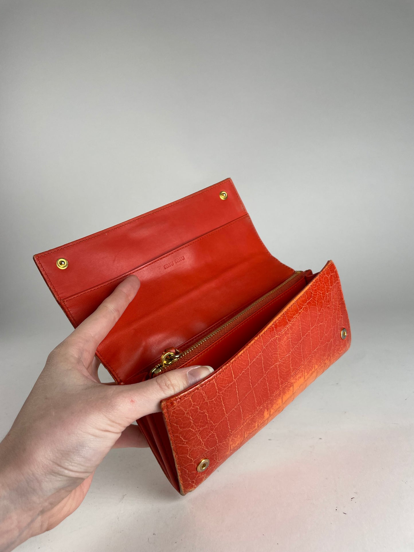 Portefeuille vintage en cuir Miu Miu orange