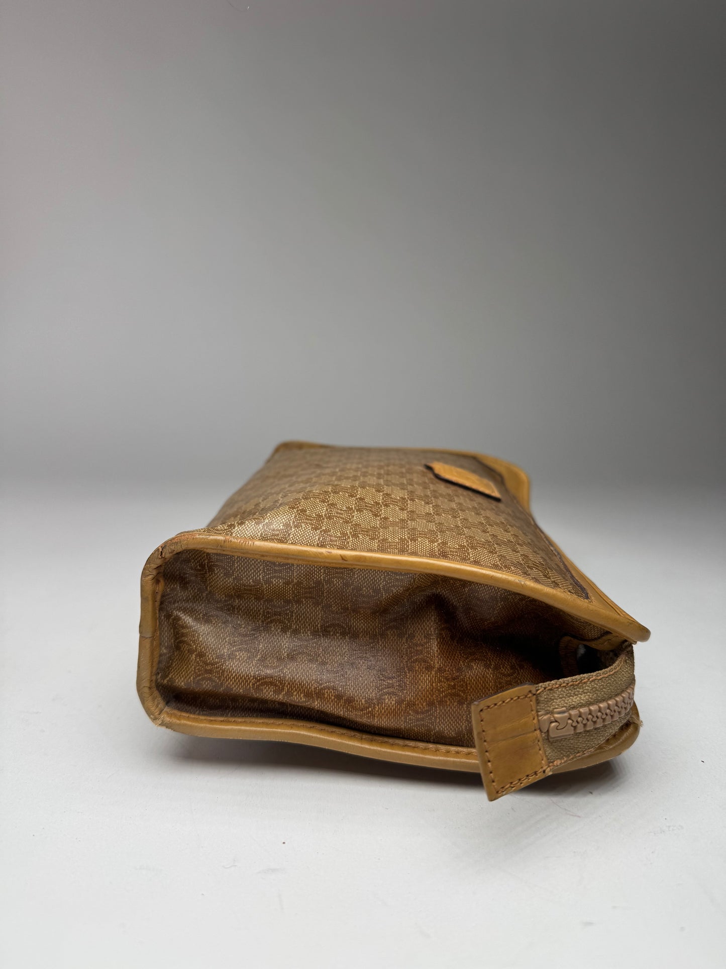 Vintage Celine Paris Leather Monogram Clutch Beige Brown