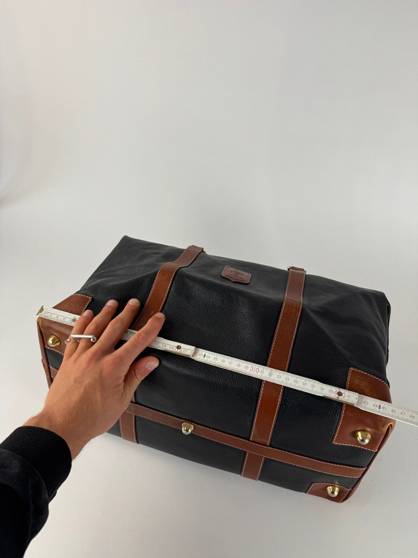 Vintage Celine Paris Triomphe Weekender Travel Bag Black Brown