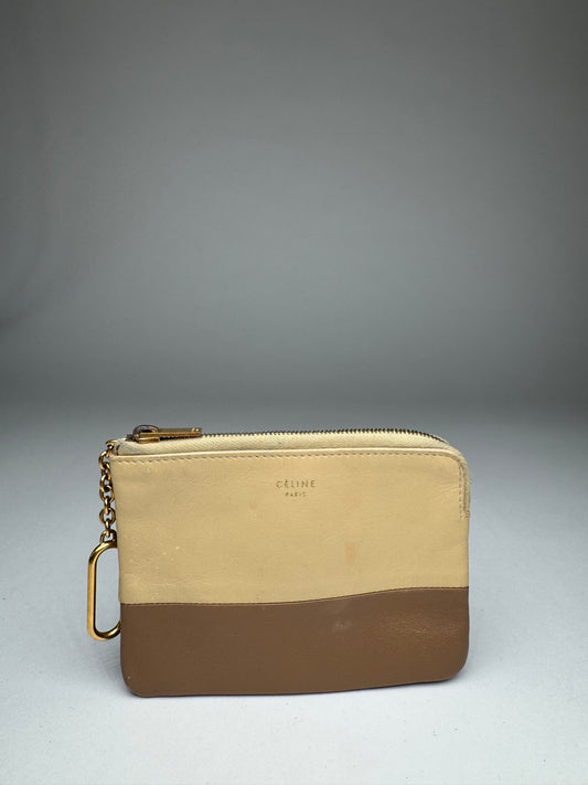 Vintage Celine Paris Leather Card Holder Beige Brown