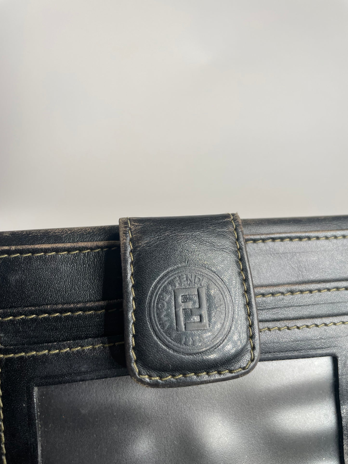 Vintage Fendi Roma Leather Wallet Brown Black striped