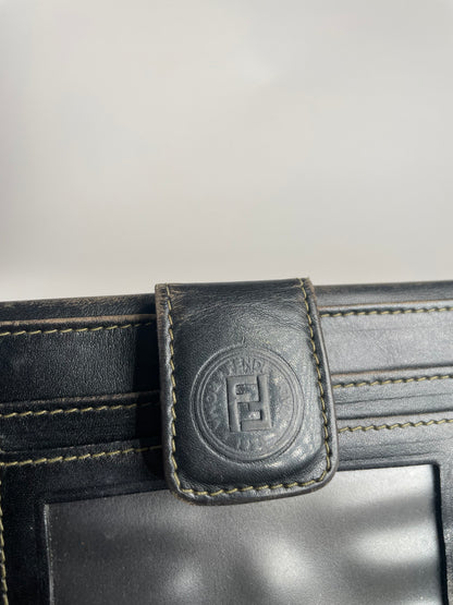 Vintage Fendi Roma Leather Wallet Brown Black striped