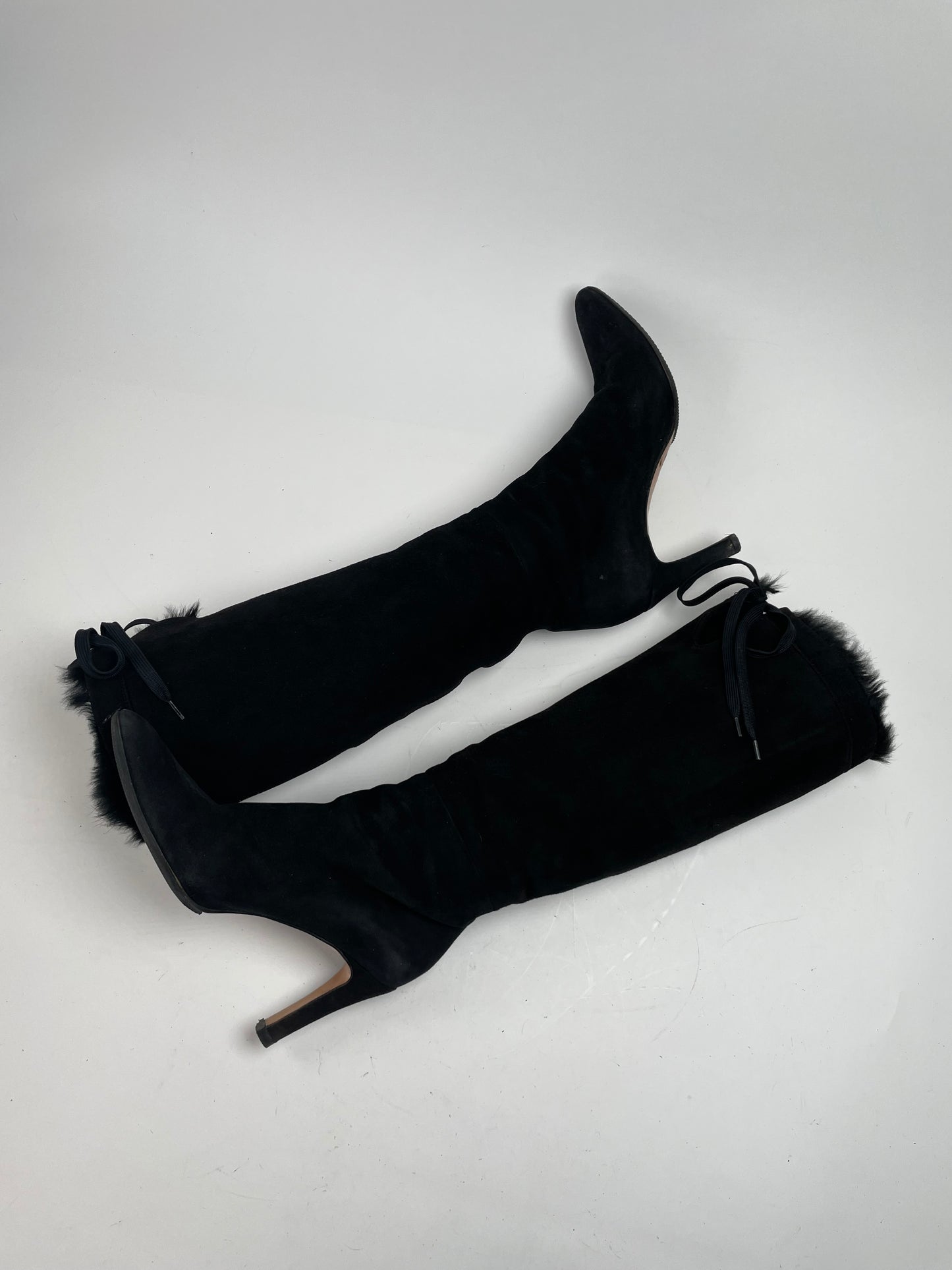 Vintage Gucci Fur / Leather Heeled Boots Black EU38C