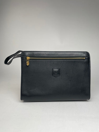 Vintage Celine Paris Triomphe Leather Clutch Black