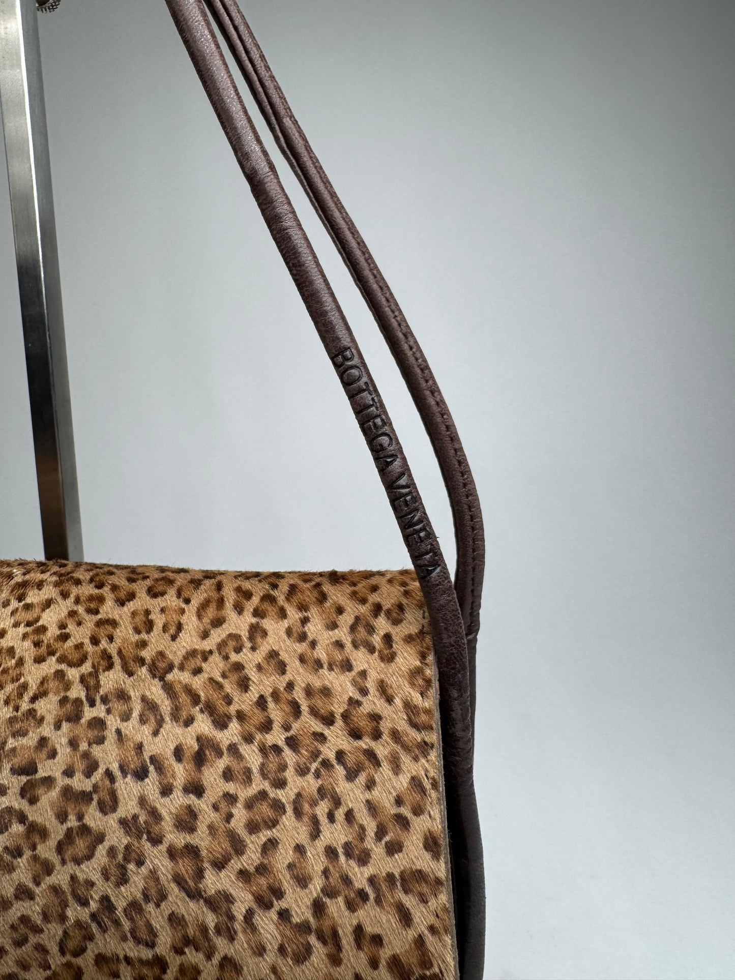 Vintage Bottega Veneta Fur Leather Bag Leopard Brown