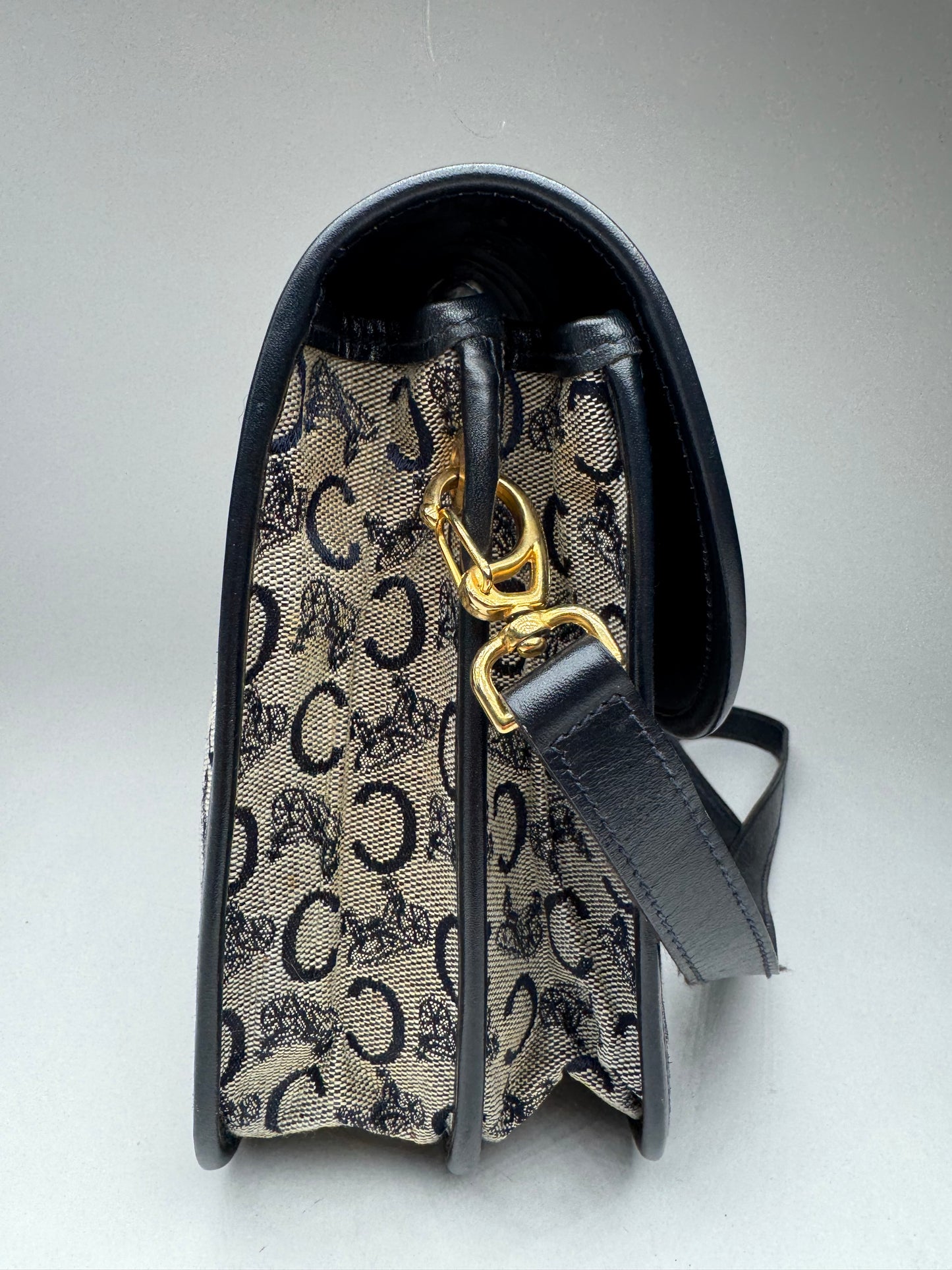 Vintage Celine Paris Triomphe Monogram Canvas/Leather Shoulder bag black gray