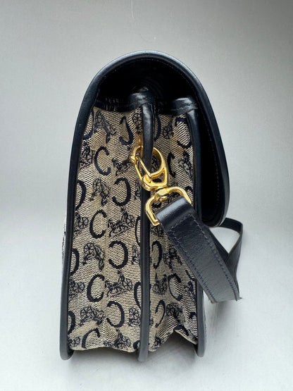 Vintage Celine Paris Triomphe Monogram Canvas/Leather Shoulder bag black gray