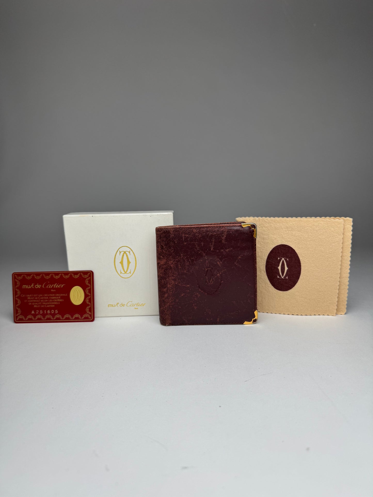 Vintage Cartier Leather Flap Wallet Burgundy