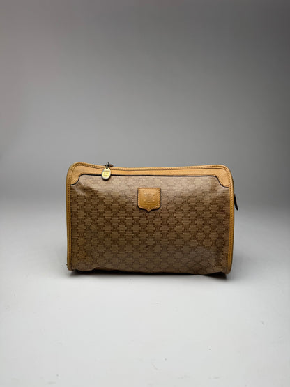 Vintage Celine Paris Leather Monogram Clutch Beige Brown