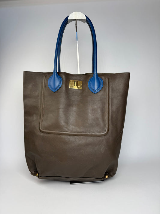 Vintage Emilio Pucci Leather Shopper Brown Blue