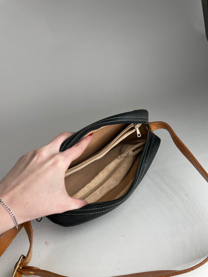 Vintage Courreges Paris Leather Crossbody Bag Black Brown