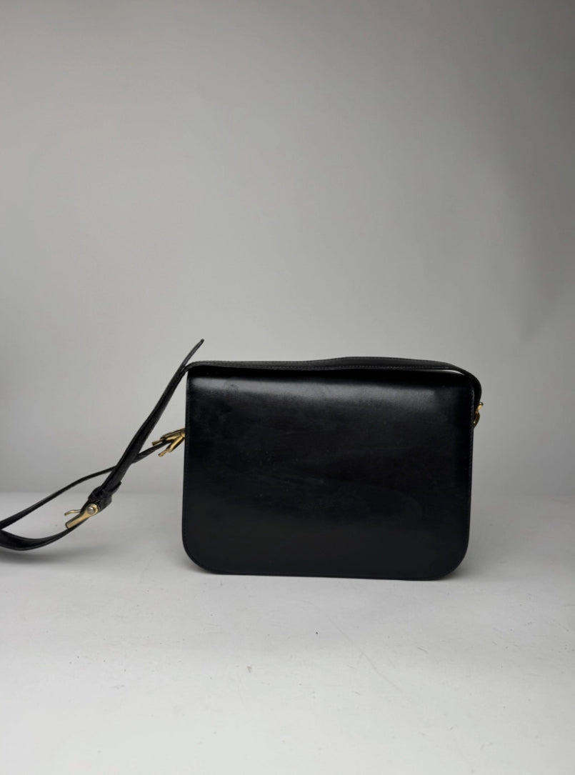Vintage Celine Paris Triomphe Leather Bag Black