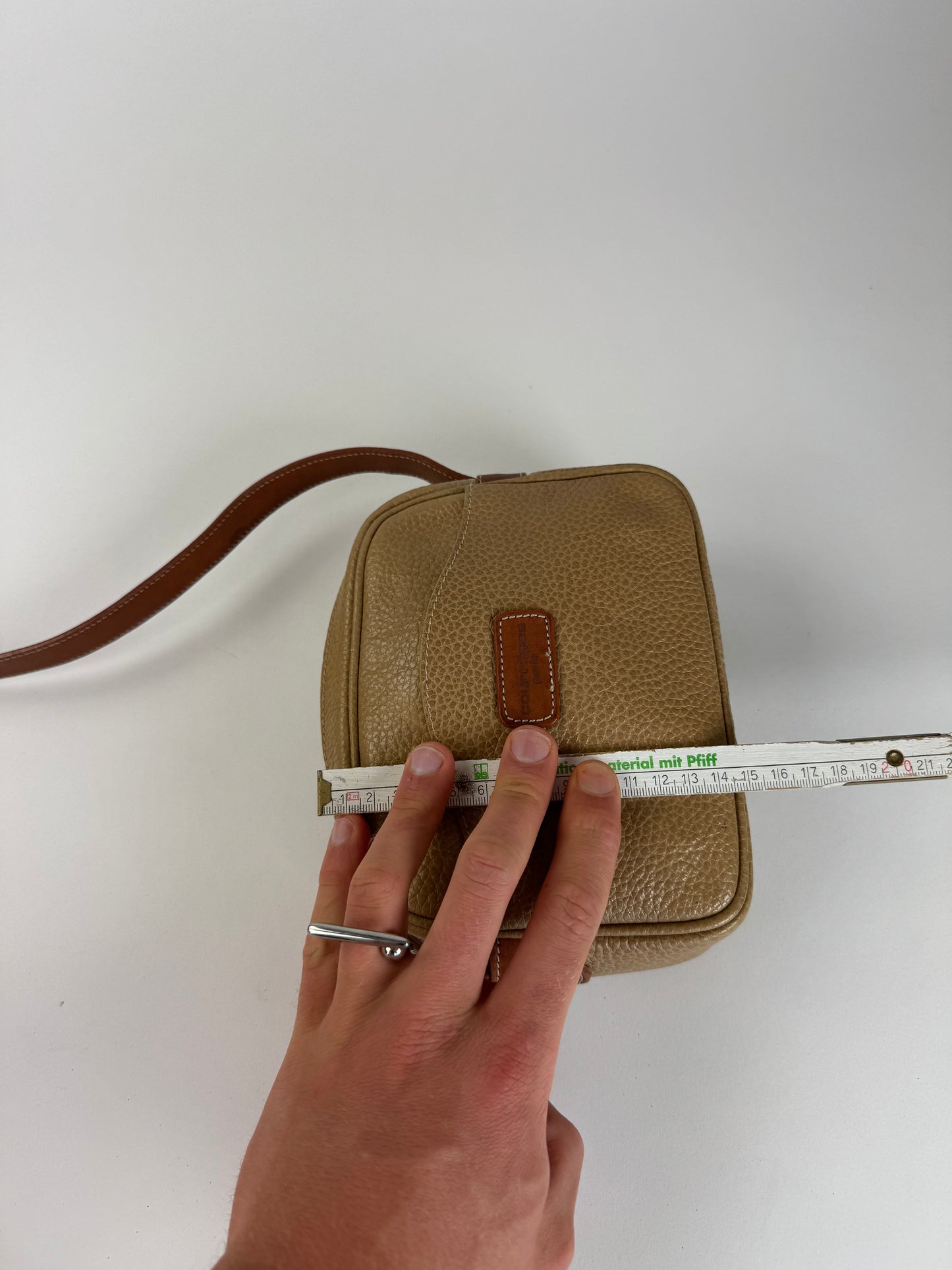 Vintage Courreges Paris Leather Crossbody Bag Beige Brown