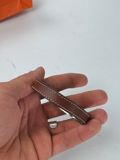 Vintage Hermes Paris Leather a bracelet silver brown