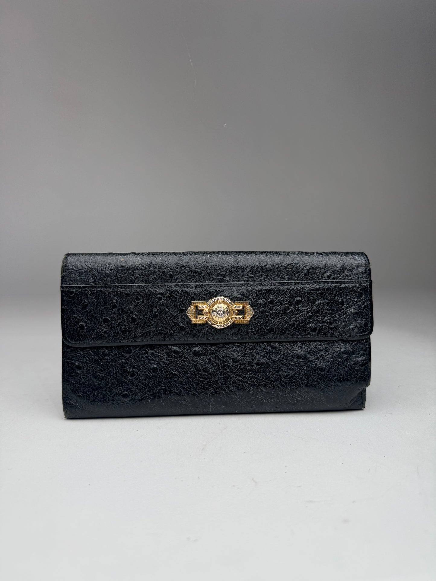 Vintage Gianni Versace Ostrich Leather Wallet Black