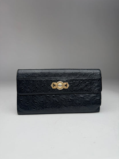 Vintage Gianni Versace Ostrich Leather Wallet Black