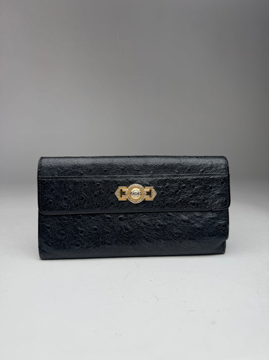 Vintage Gianni Versace Ostrich Leather Wallet Black