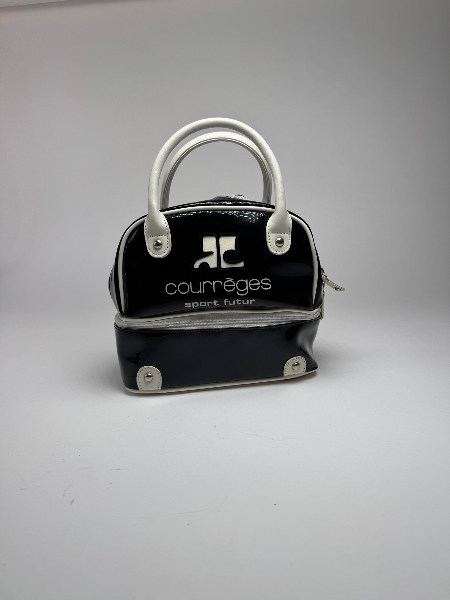 Vintage Courreges Paris Patent Leather Bag Black White