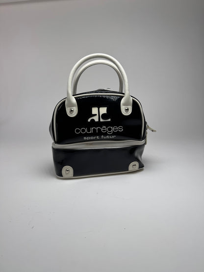 Vintage Courreges Paris Patent Leather Bag Black White