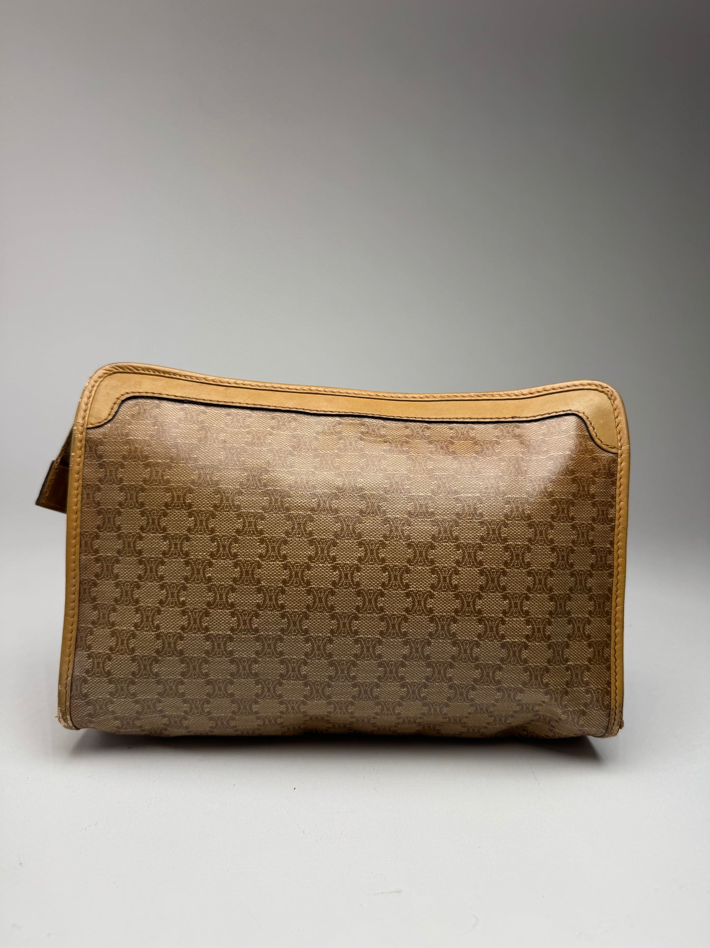 Vintage Celine Paris Leather Monogram Clutch Beige Brown