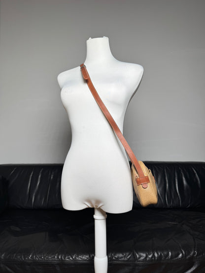 Vintage Courreges Paris Leather Crossbody Bag Beige Brown