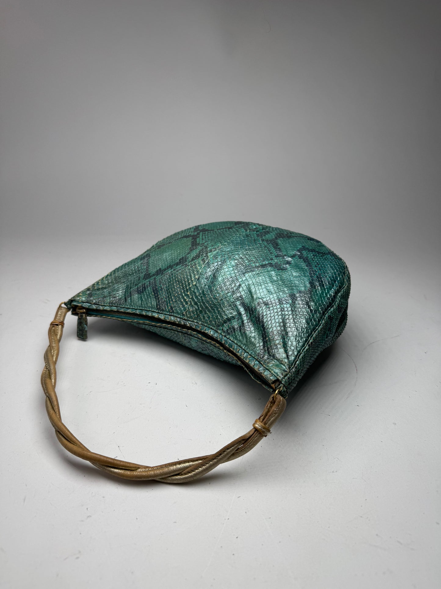 Vintage Gianni Versace Snakskin Leather Bag Turquoise golden