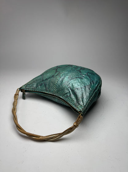 Vintage Gianni Versace Snakskin Leather Bag Turquoise golden