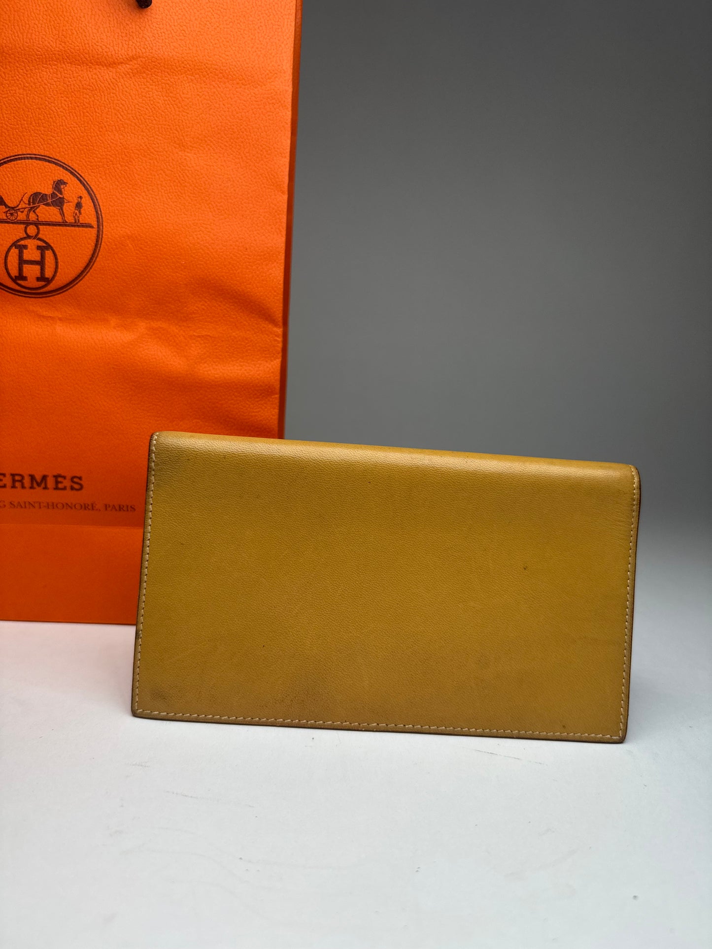 Vintage Hermes Paris Leather ID Holder Yellow