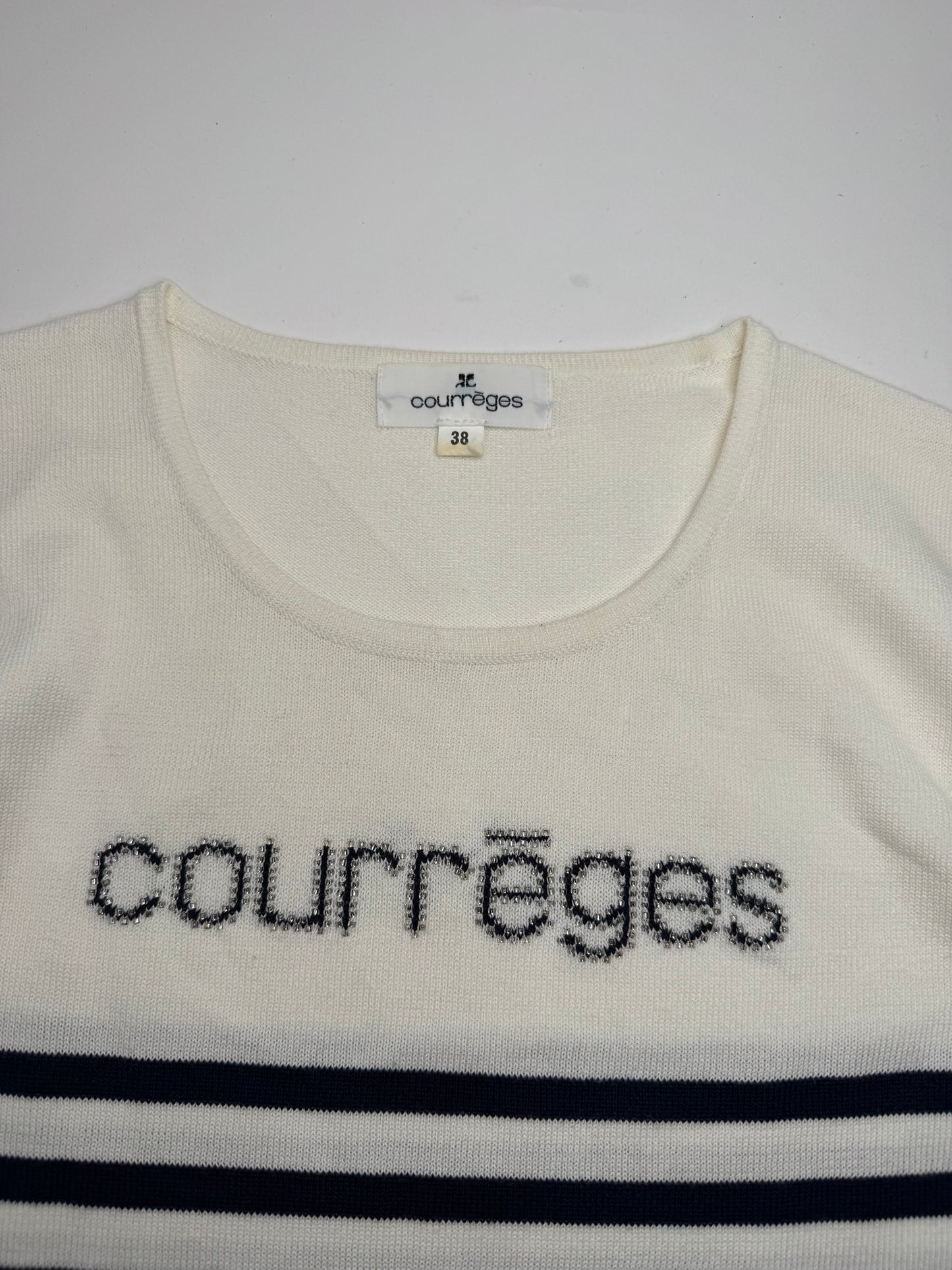 Vintage Courreges Paris Striped Sweater White/Navy EU36/S