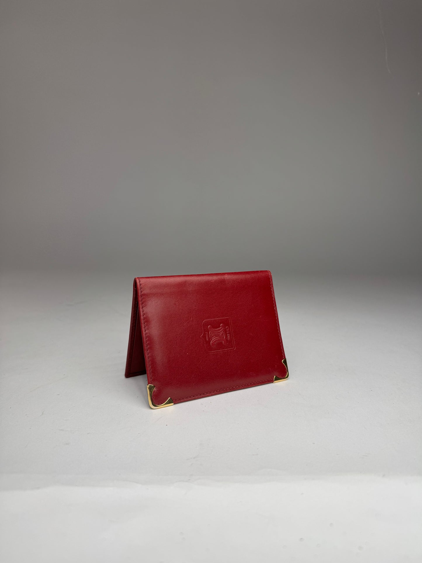 Vintage Celine Paris Leather Card Holder Dark Red