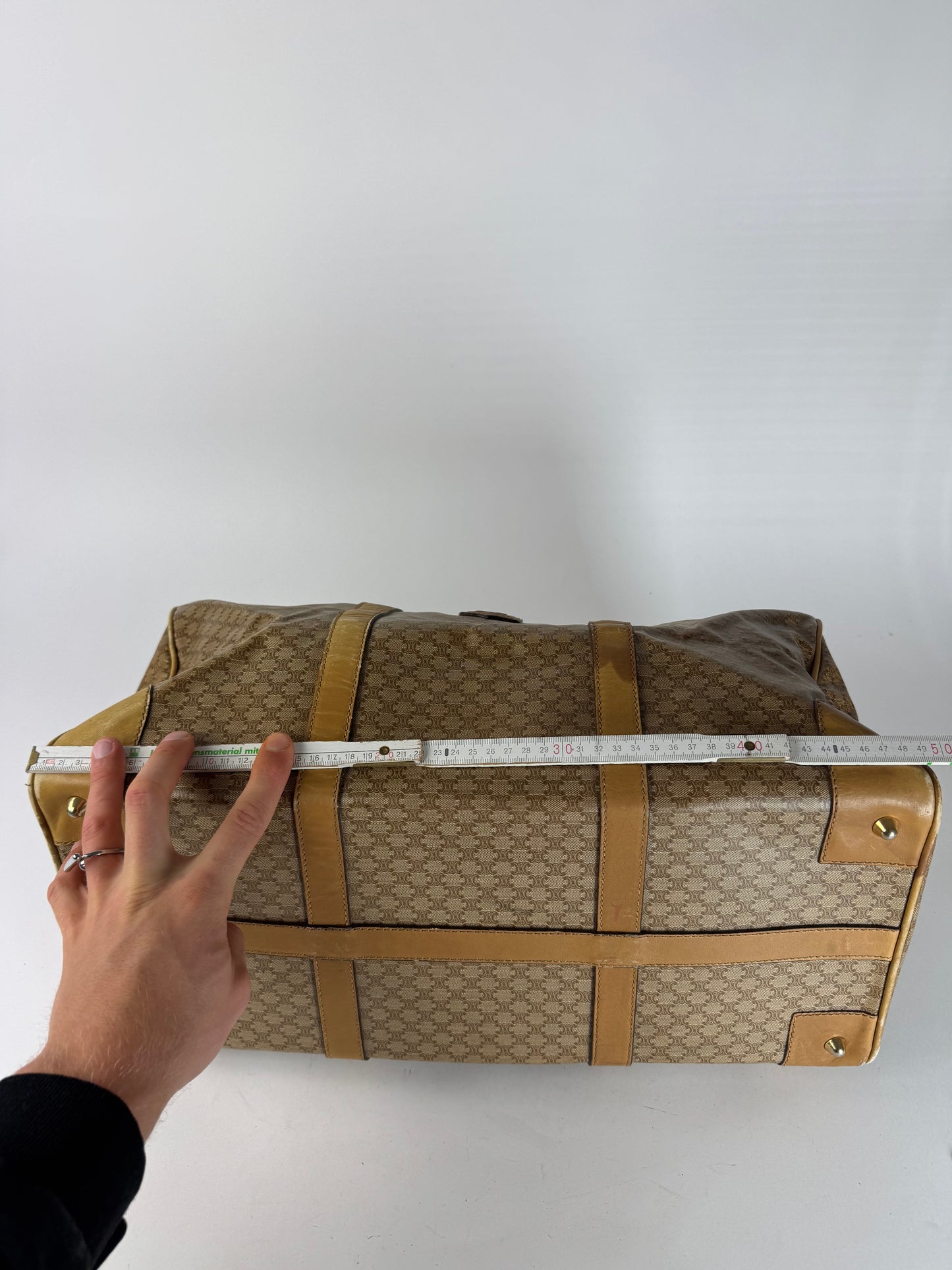 Vintage Celine Paris Triomphe Leather Monogram Duffel Bag bag gold brown