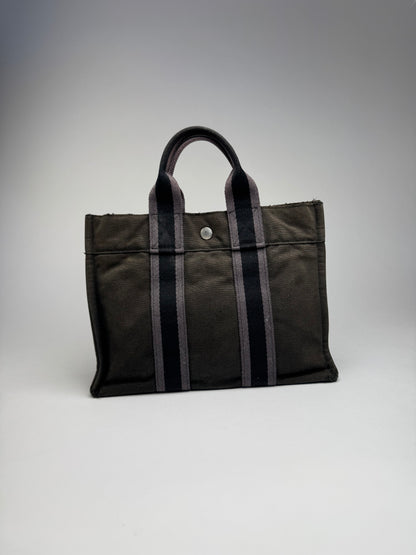Vintage Hermes Paris Canvas Shopper Grey/Brown