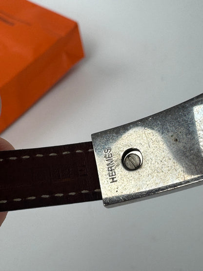 Vintage Hermes Paris Leather a bracelet silver brown