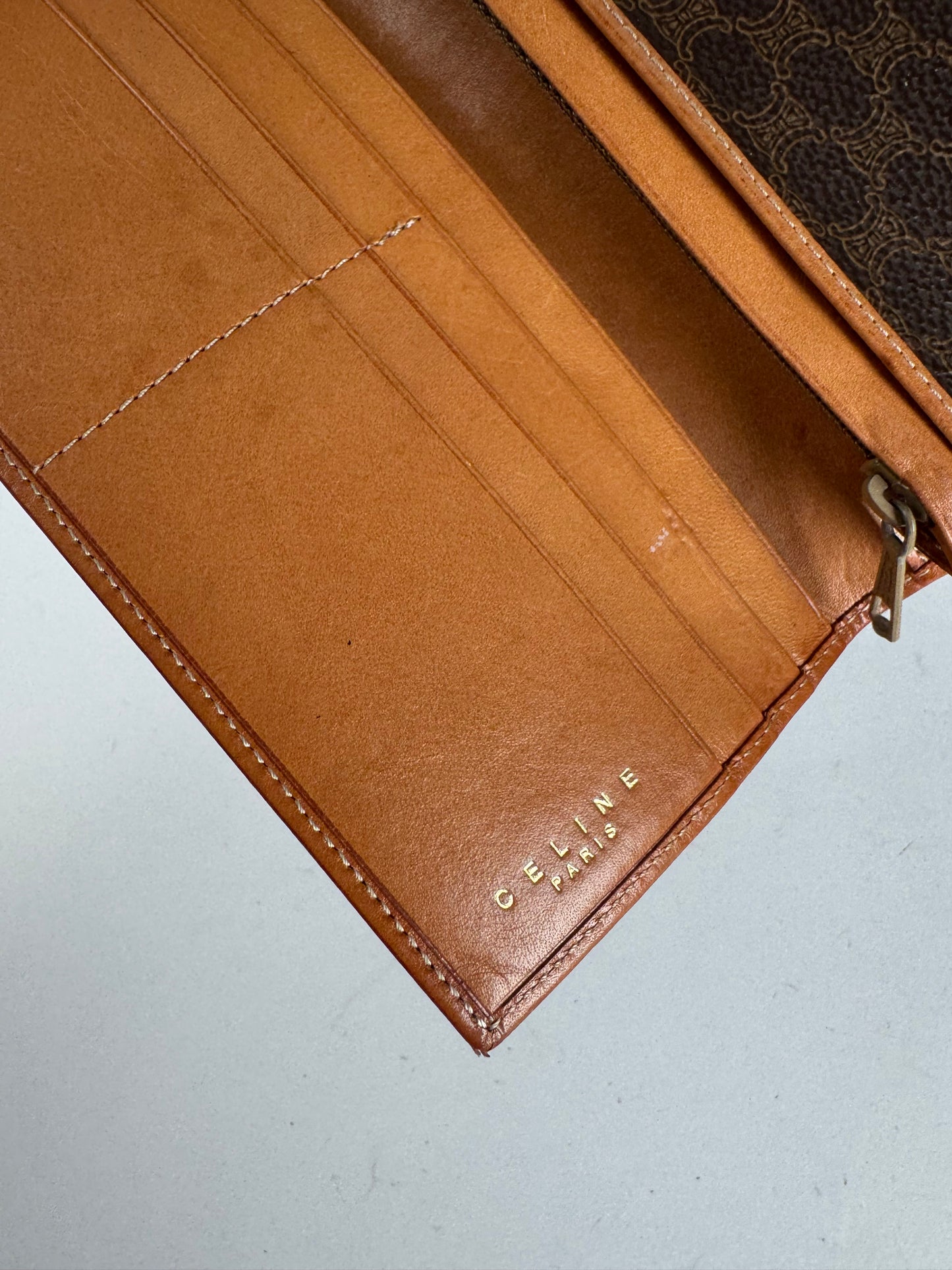 Vintage Celine Paris Leather Monogram Card Holder / ID Holder Brown