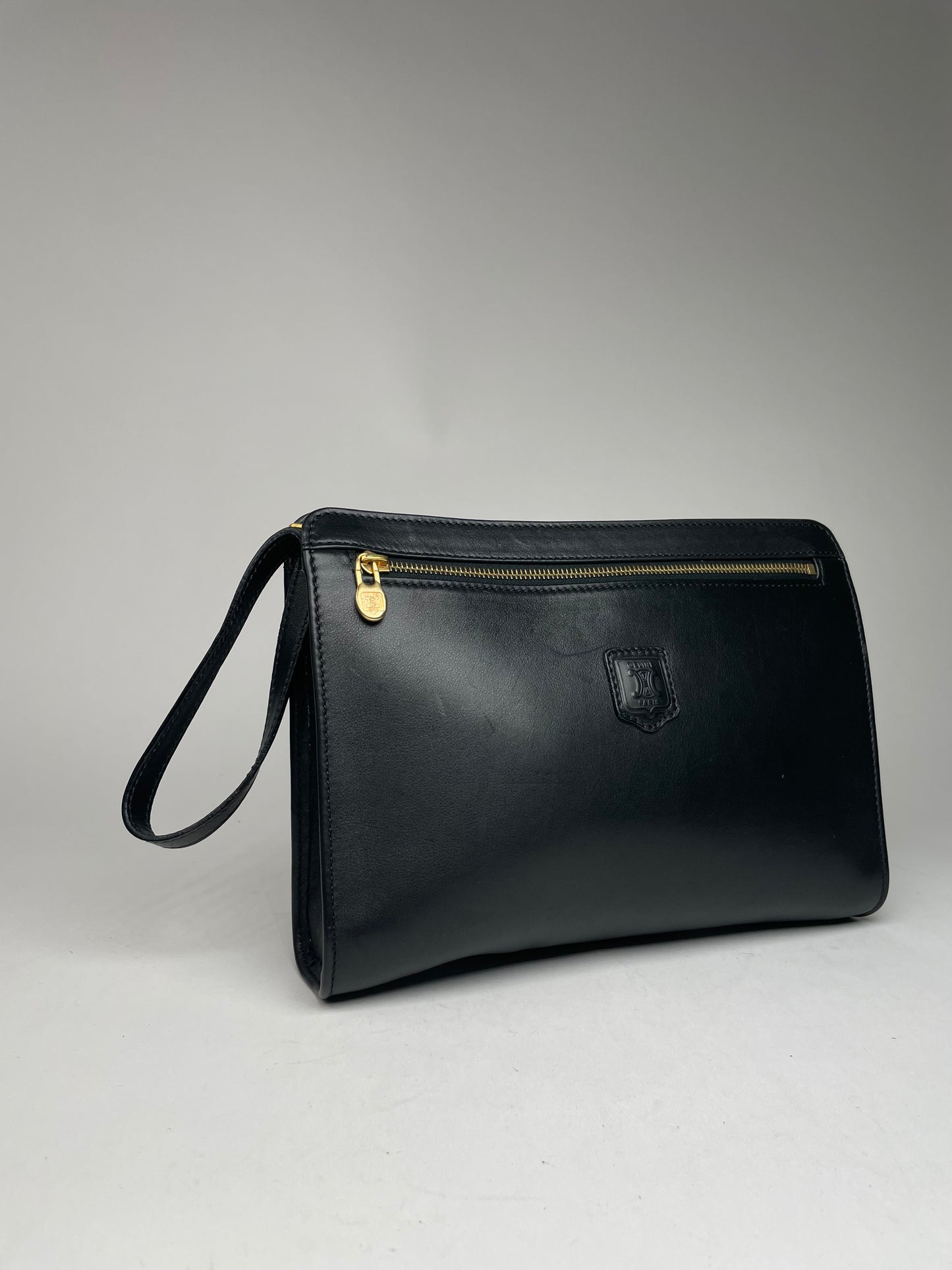 Vintage Celine Paris Triomphe Leather Clutch Black