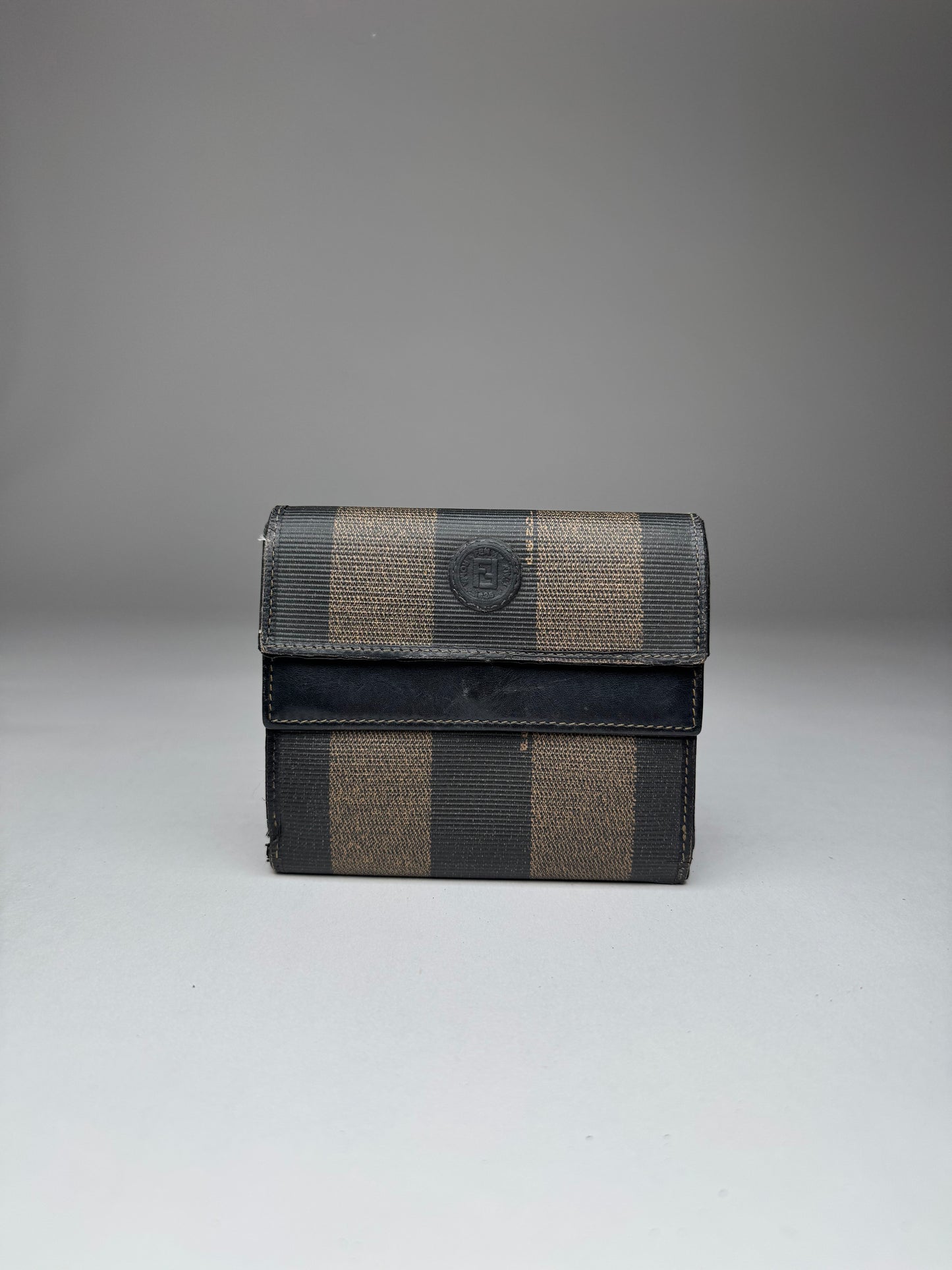 Vintage Fendi Roma Leather Wallet Striped Black Brown