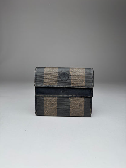 Vintage Fendi Roma Leather Wallet Striped Black Brown
