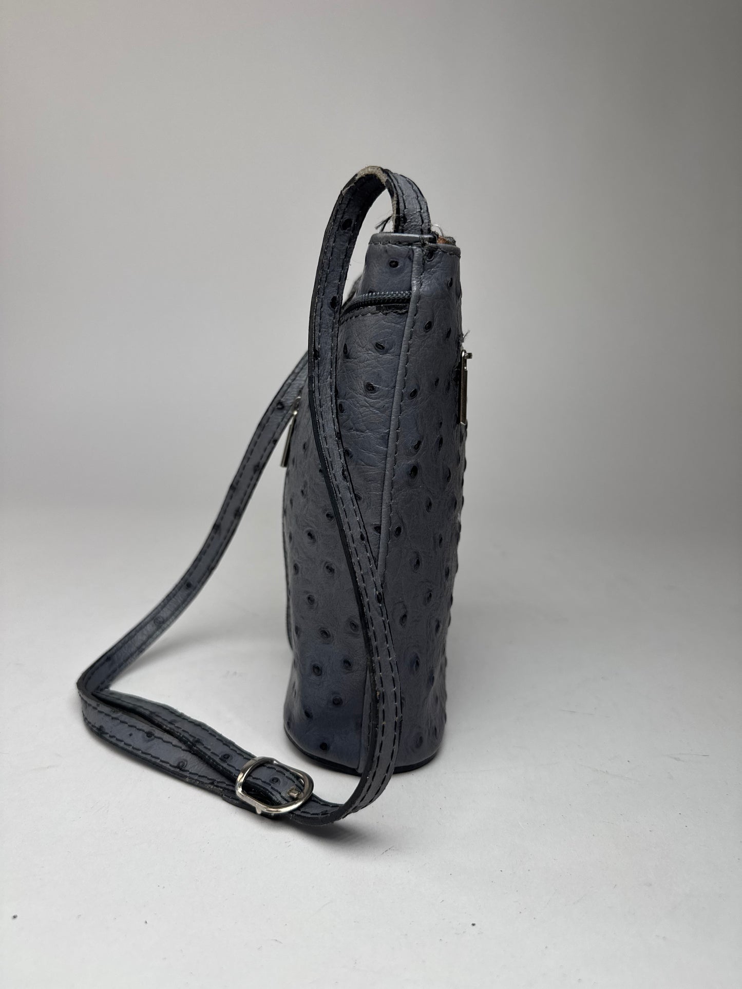 Vintage Ostrich Leather shoulder Bag Grey
