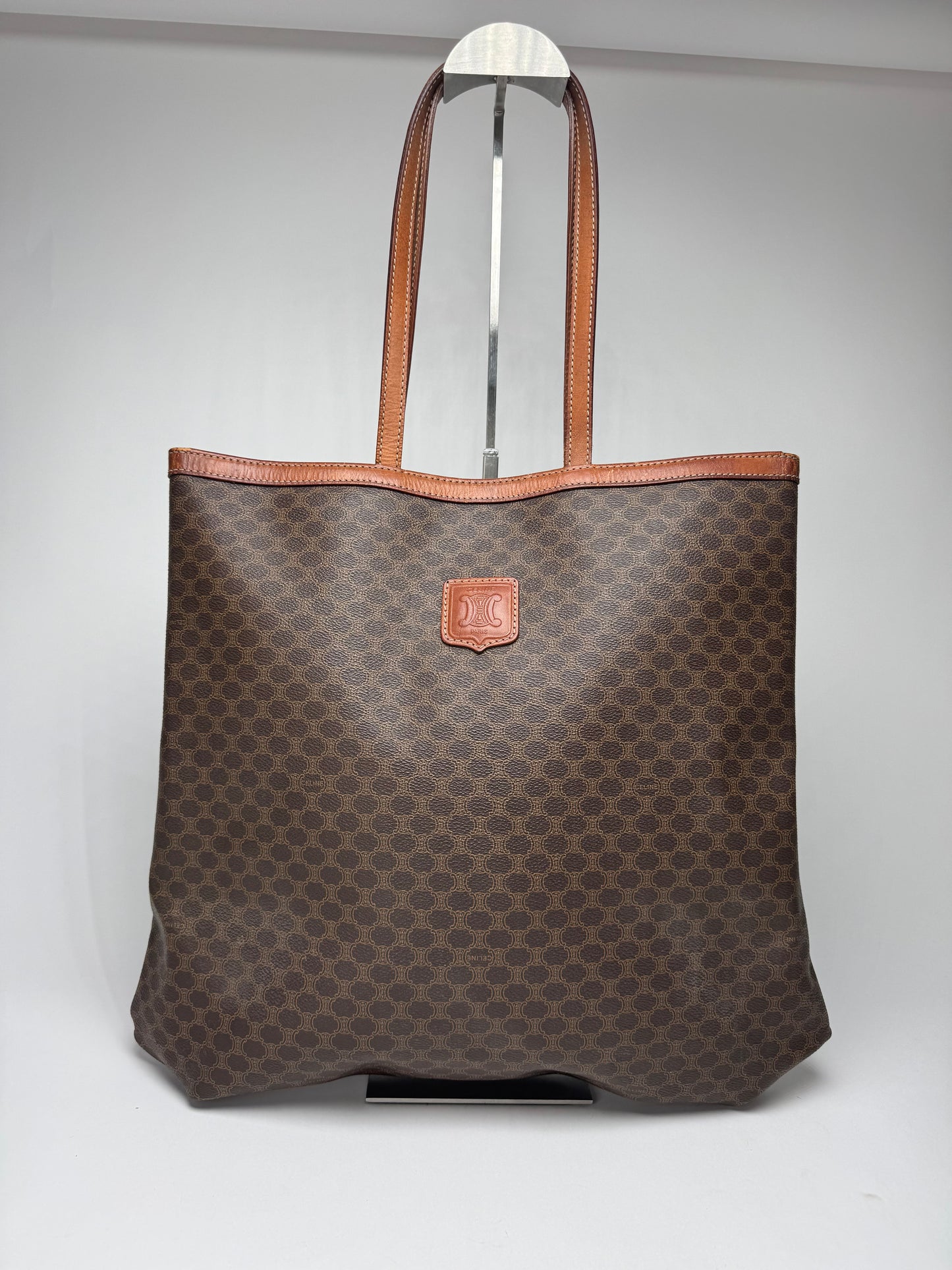 Vintage Celine Paris Big Bag Leather Monogram Shopper Bag Brown