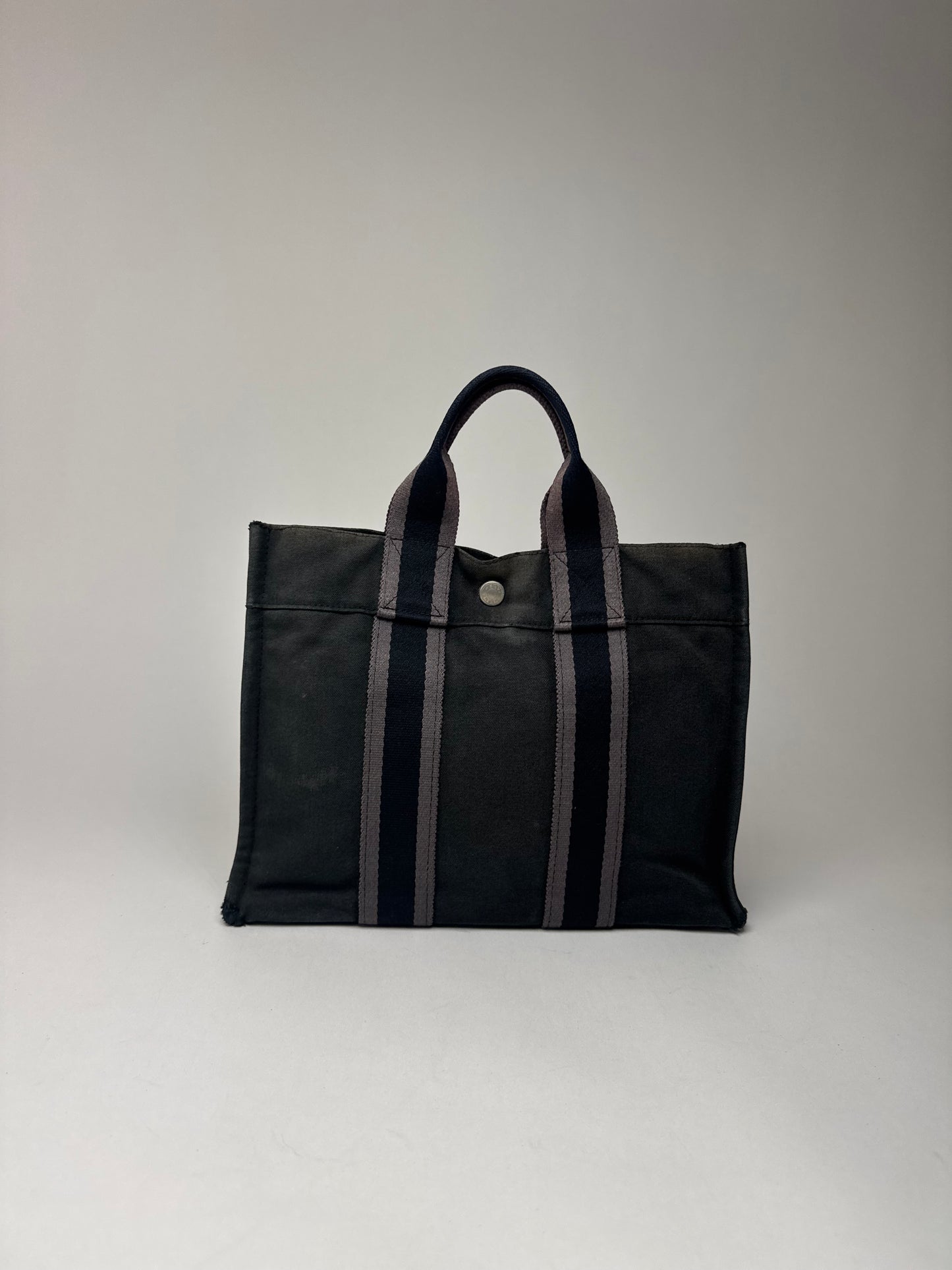 Vintage Hermes Paris Canvas Shopper Black