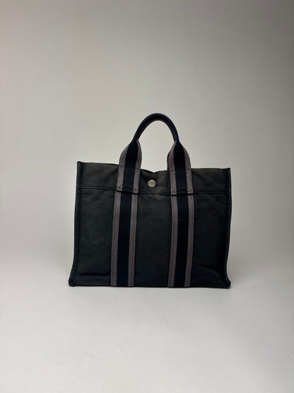 Vintage Hermes Paris Canvas Shopper Black