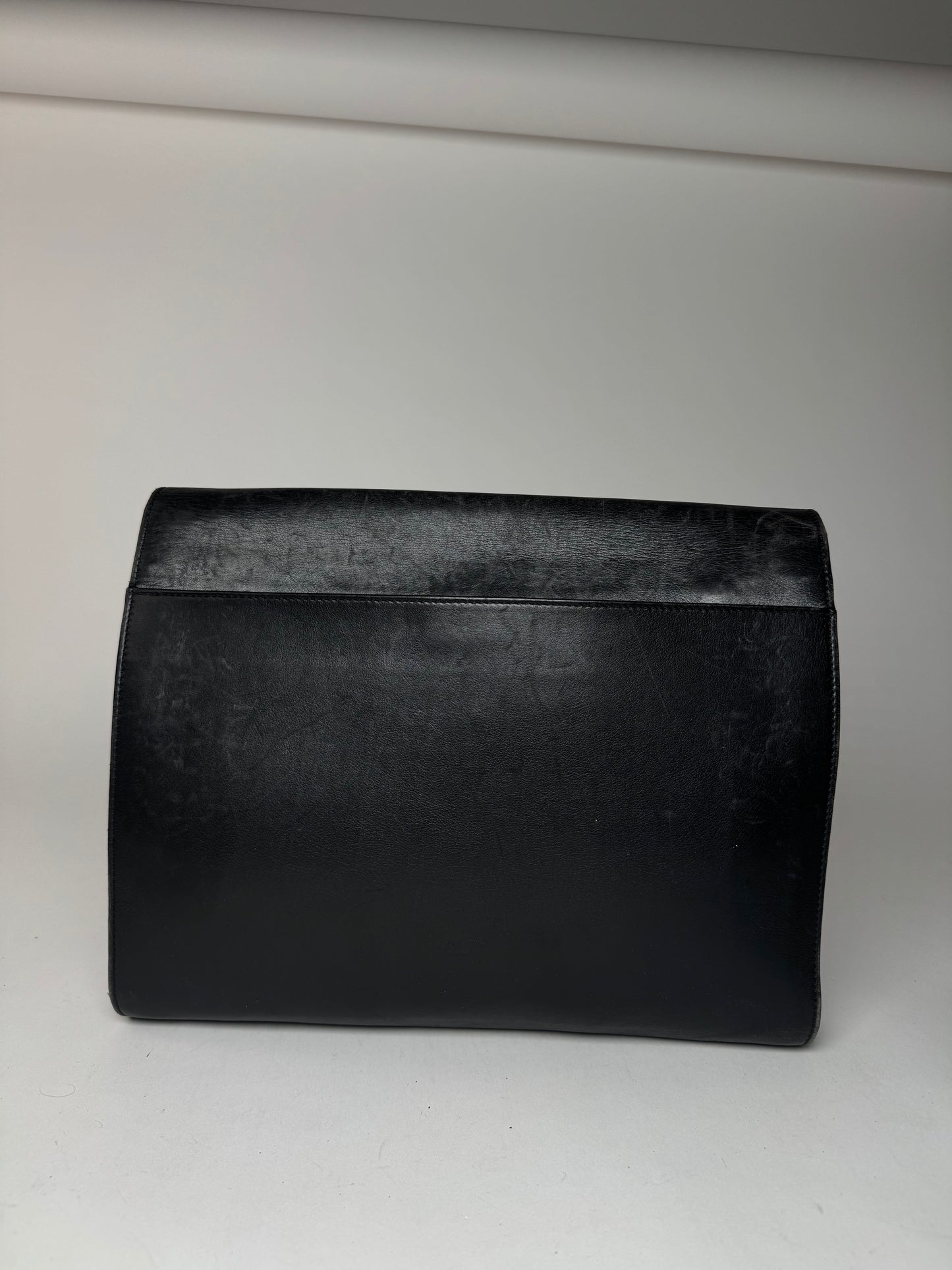 Vintage Celine Paris Triomphe Leather Clutch Black