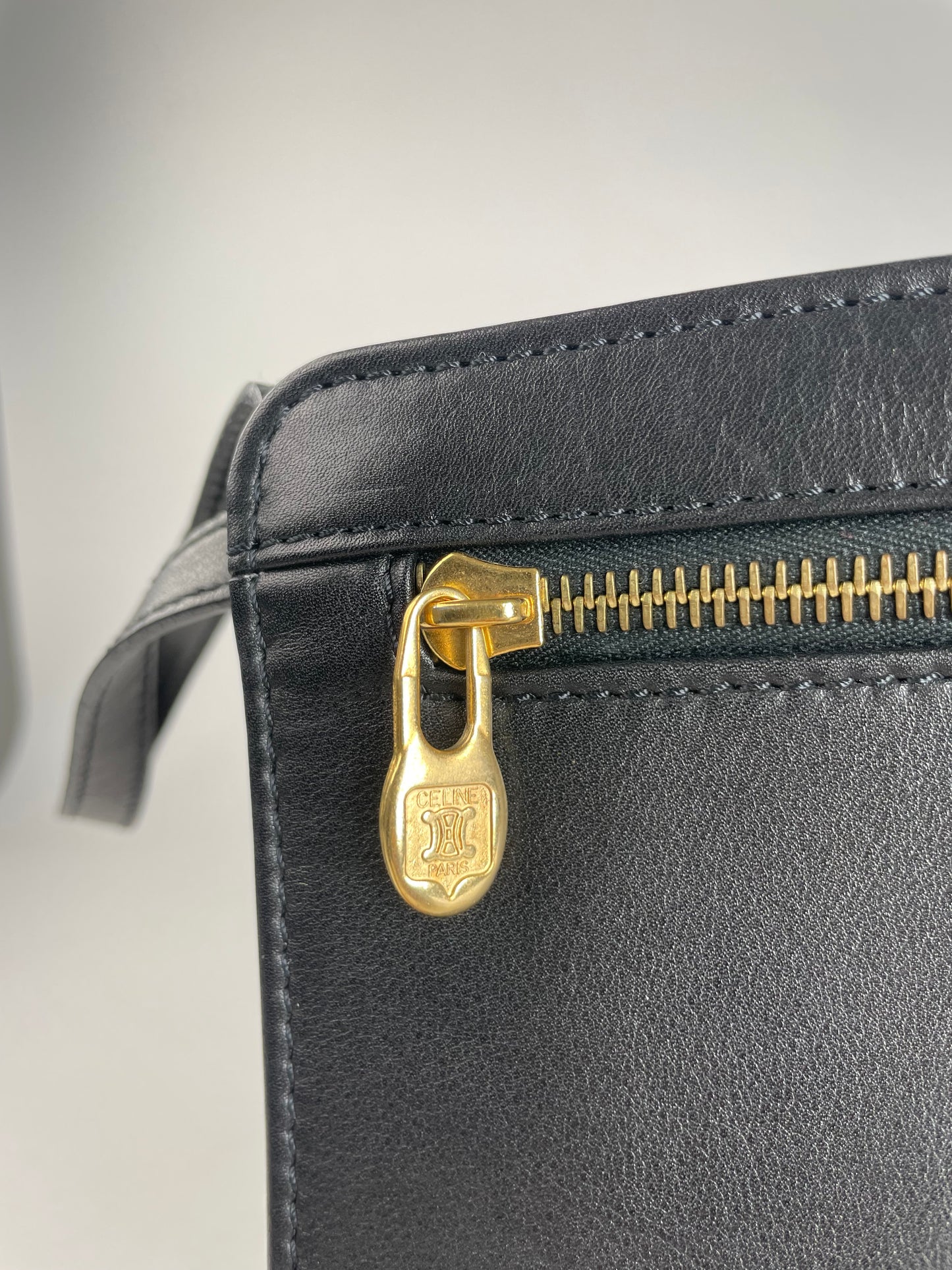 Vintage Celine Paris Triomphe Leather Clutch Black