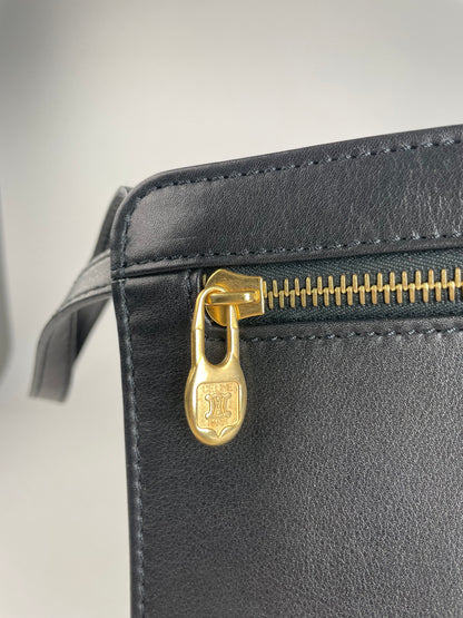 Vintage Celine Paris Triomphe Leather Clutch Black