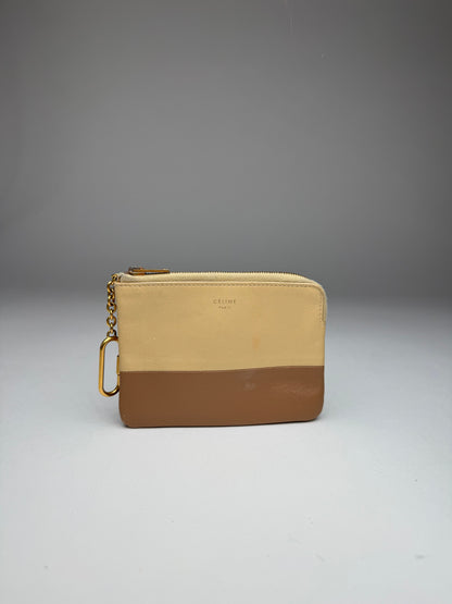 Vintage Celine Paris Leather Card Holder Beige Brown