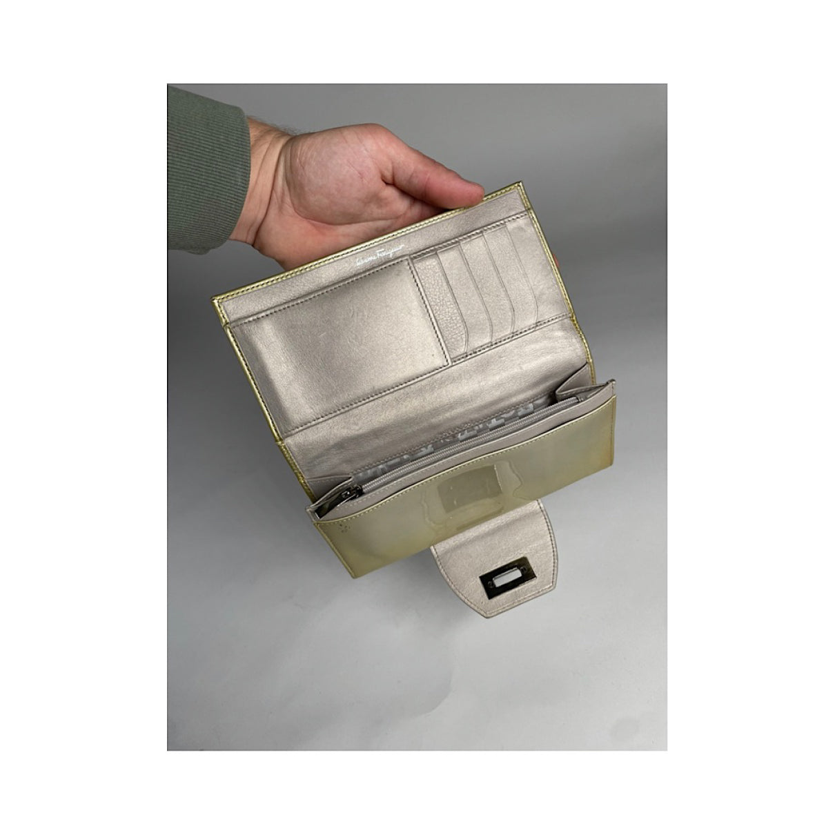 Salvatore Ferragamo Beige Patent Leather Wallet image 5