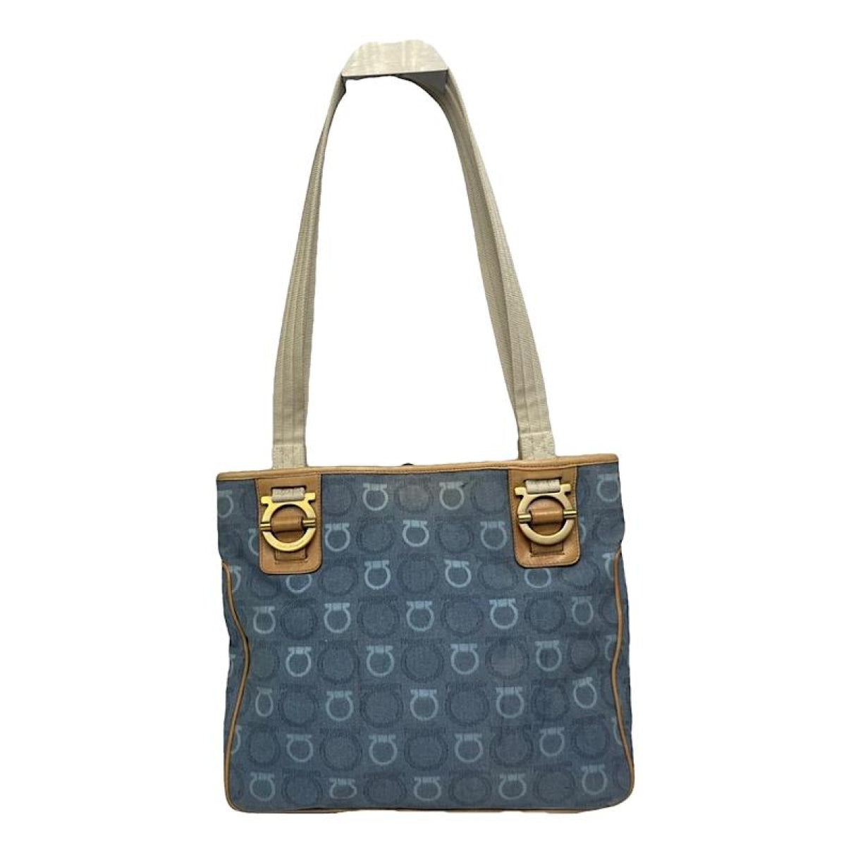 Salvatore Ferragamo Iconic Top Handle Blue Cotton Handbag image 1