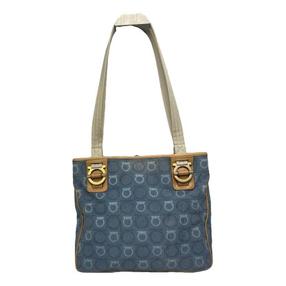 Salvatore Ferragamo Iconic Top Handle Blue Cotton Handbag image 1