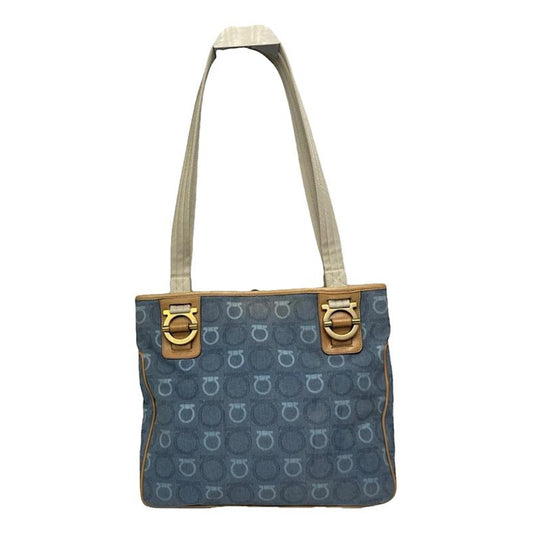 Salvatore Ferragamo Iconic Top Handle Blue Cotton Handbag image 1