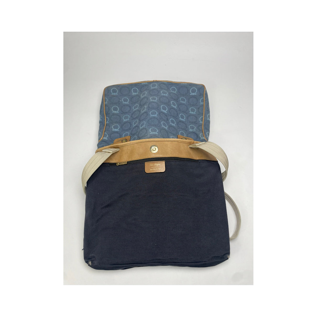 Salvatore Ferragamo Iconic Top Handle Blue Cotton Handbag image 2